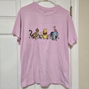 Winnie The Pooh Pink Embroiderd Short Sleeve Tshirt Cotton Juniors Large